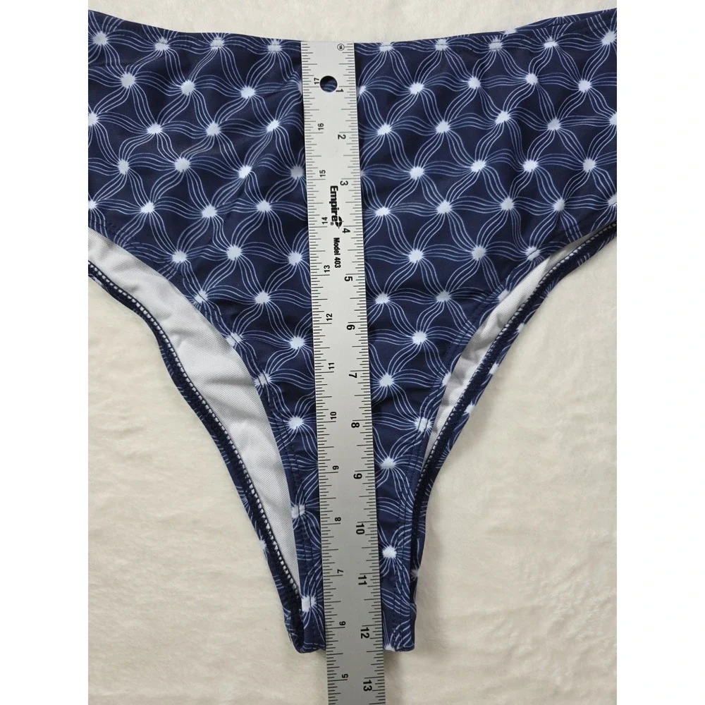 NWT Women's 2XL Navy One Shoulder Tankini Set Scallop Trim Swimwear
